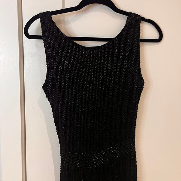 Diane von Furstenberg Black Sequin Drape Front Shift Dress Sz 6 - Picture 4 of 11